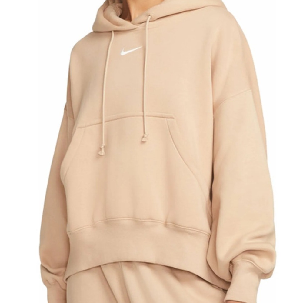 Nike Beige/Tan Cropped Hoodie with White Swoosh